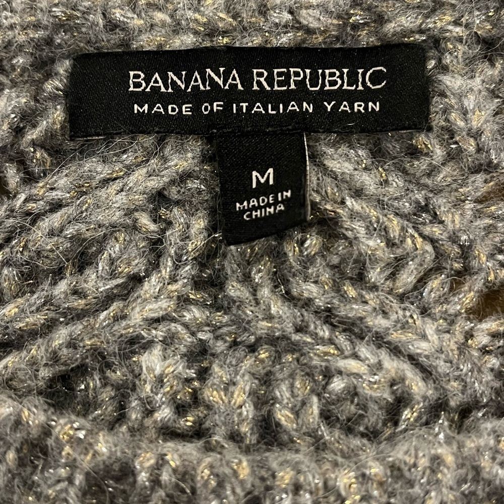 Banana Republic Gray Metallic Leaf Wool Blend Sweater size M - Picture 3 of 7